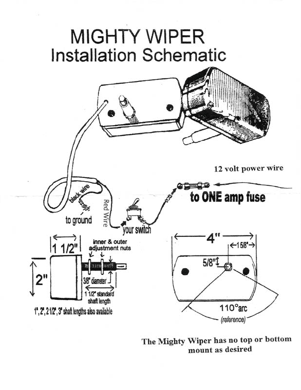 UNIVERSAL "MIGHTY WIPER" WIPER MOTOR - 12 VOLT, 2" SHAFT, LONG ARM