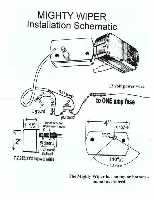 UNIVERSAL "MIGHTY WIPER" WIPER MOTOR - 12 VOLT, 2.5" SHAFT, LONG ARM