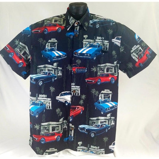 ALOHA SHIRT - MUSCLE CAR CLASSICS  BLACK "LARGE"