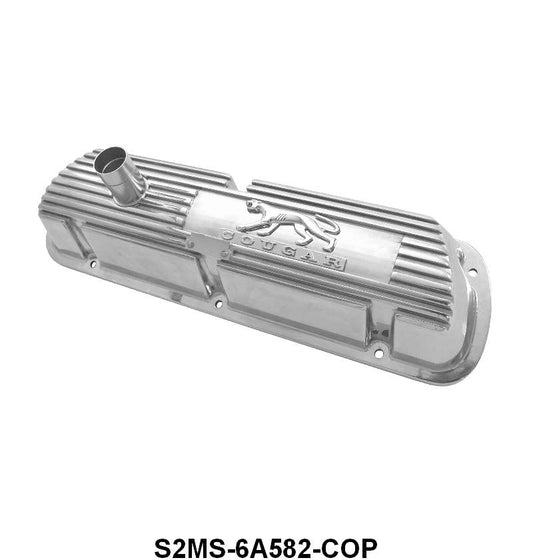 POLISHED ALUMINUM VALVE COVERS - 289/302/351 COUGAR CAT EMBLEM