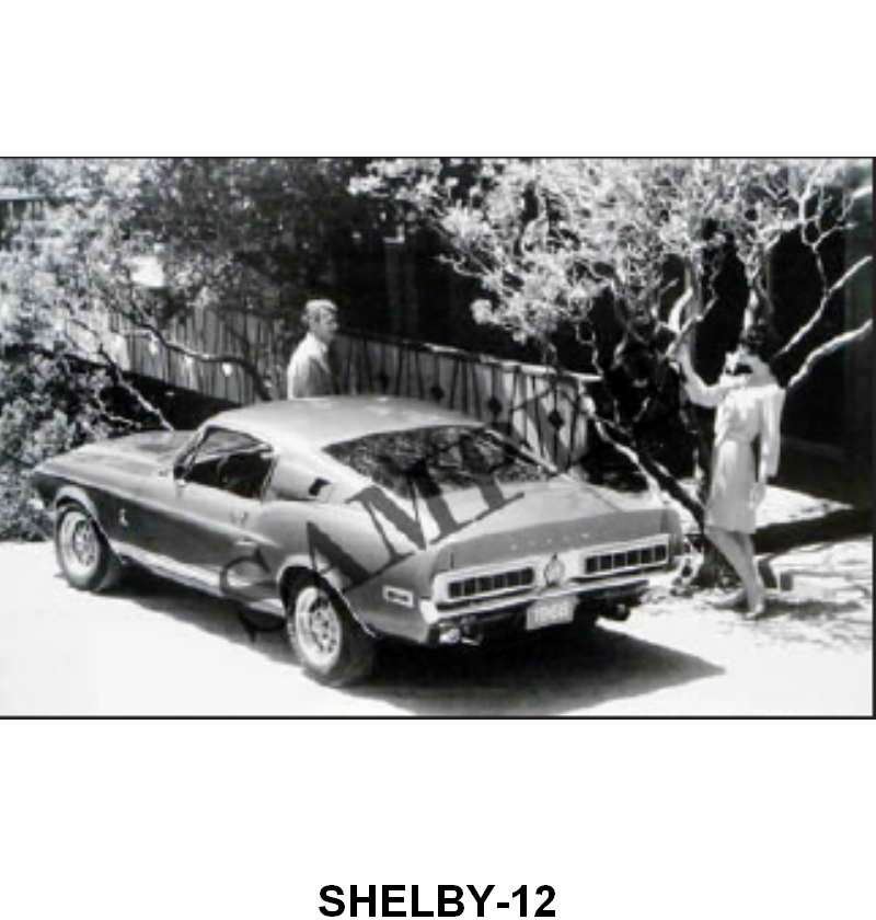 BLACK AND WHITE PICTURE - 68 SHELBY GT 500 FASTBACK BACK AND SIDE VIEW