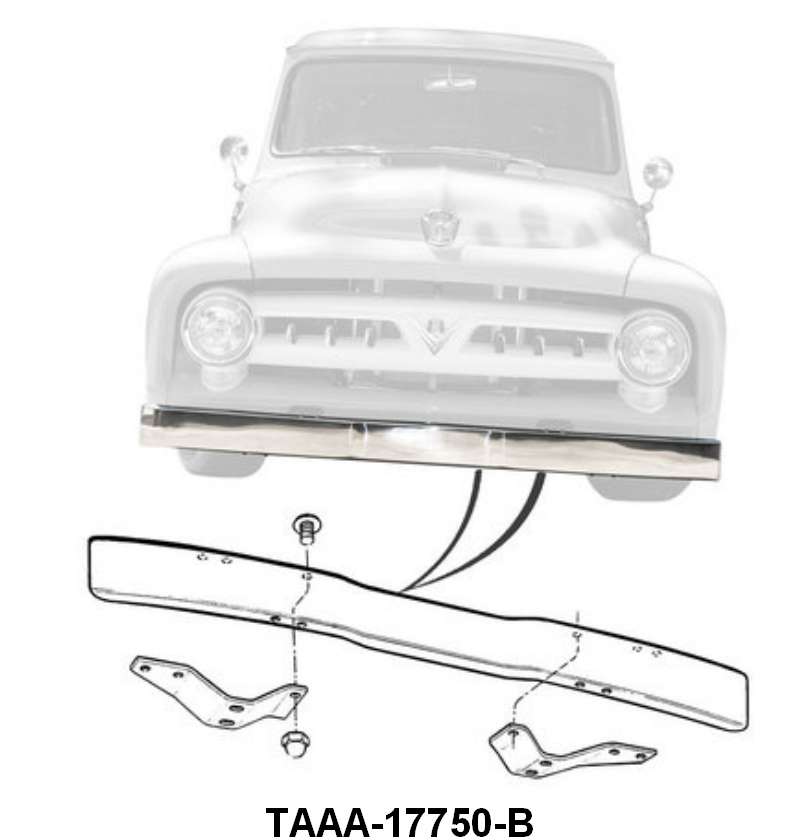 PLAIN STEEL BUMPER - 53-56 F-100, FRONT, WITH BRACKETS