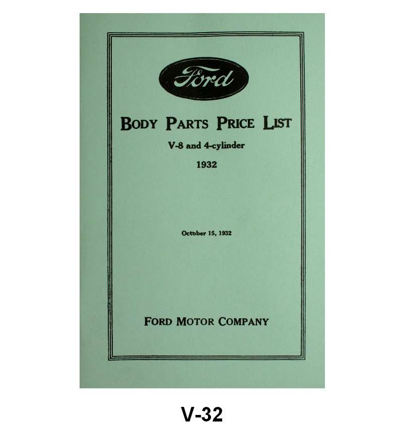 BODY PARTS LIST - 32 PASSENGER, PICKUP, MODEL B