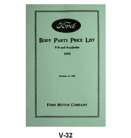 BODY PARTS LIST - 32 PASSENGER, PICKUP, MODEL B